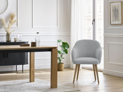 Chaise SOPHIE tissu velours côtelé et pieds scandinaves bois