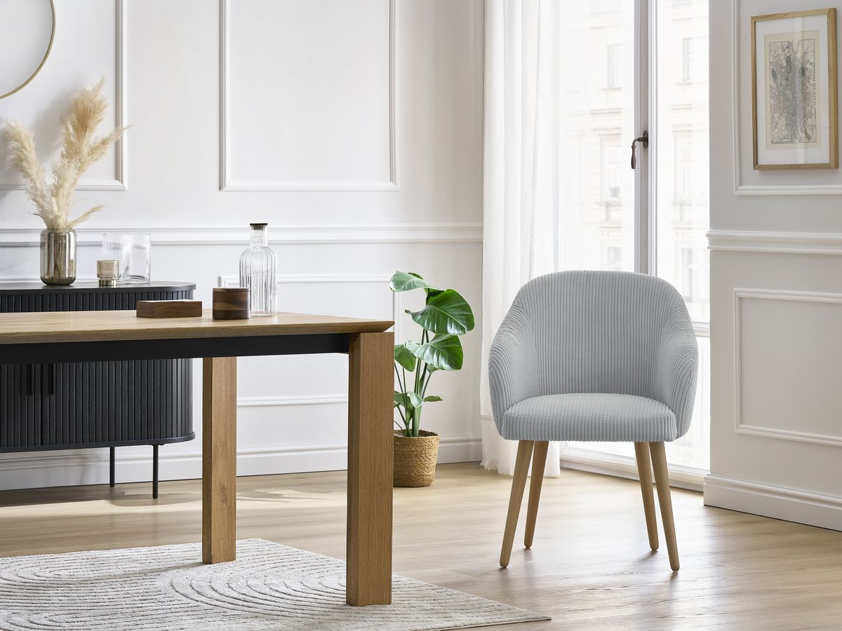 Chaise SOPHIE tissu velours côtelé et pieds scandinaves bois