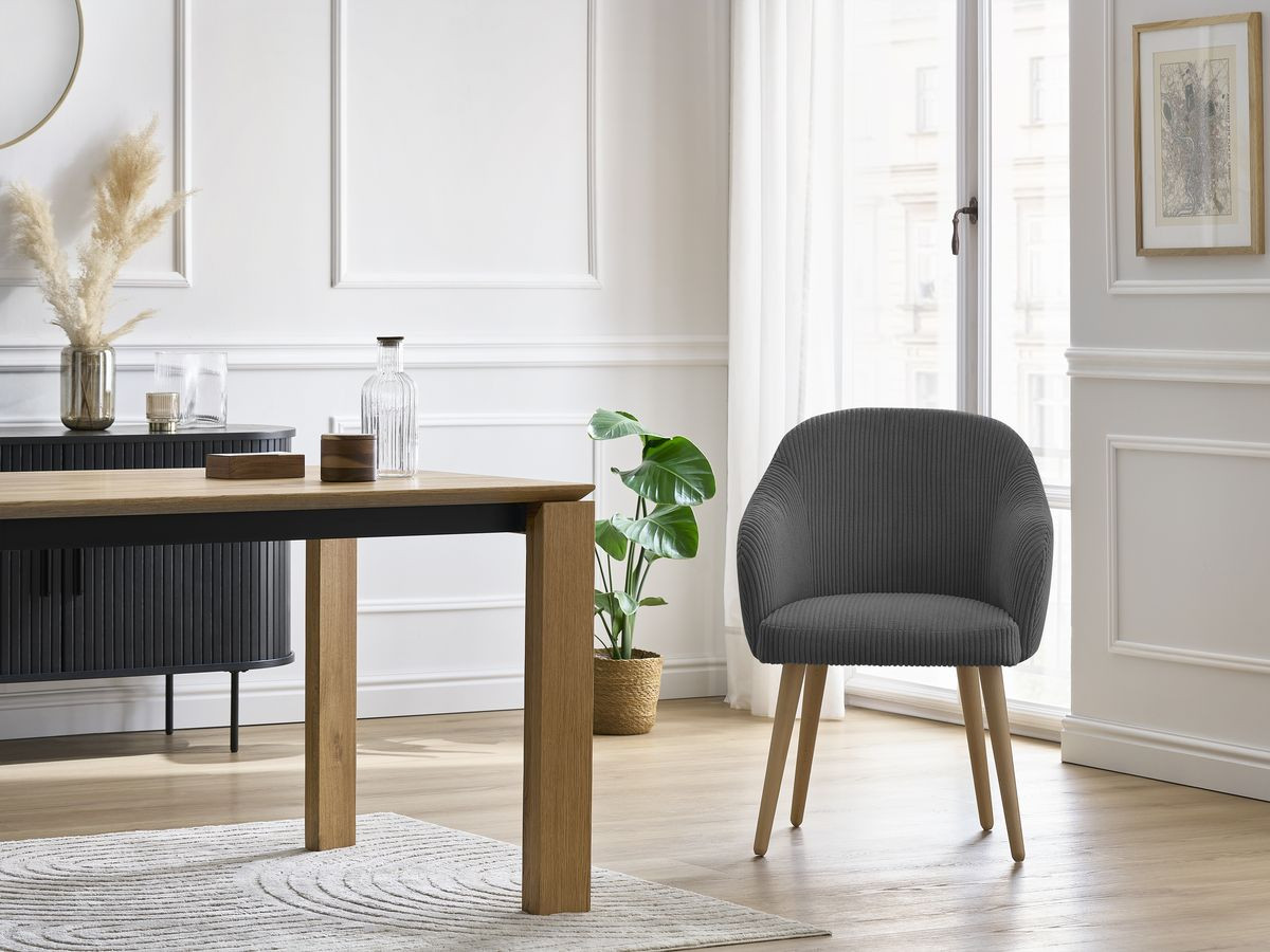 Chaise SOPHIE tissu velours côtelé et pieds scandinaves bois