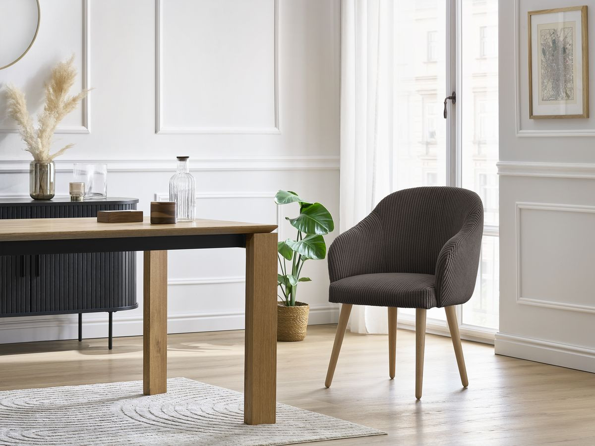 Chaise SOPHIE tissu velours côtelé et pieds scandinaves bois