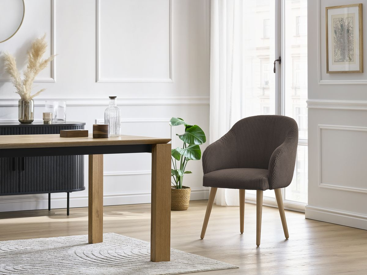 Chaise SOPHIE tissu velours côtelé et pieds scandinaves bois