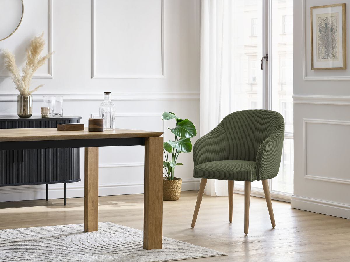 Chaise SOPHIE tissu velours côtelé et pieds scandinaves bois