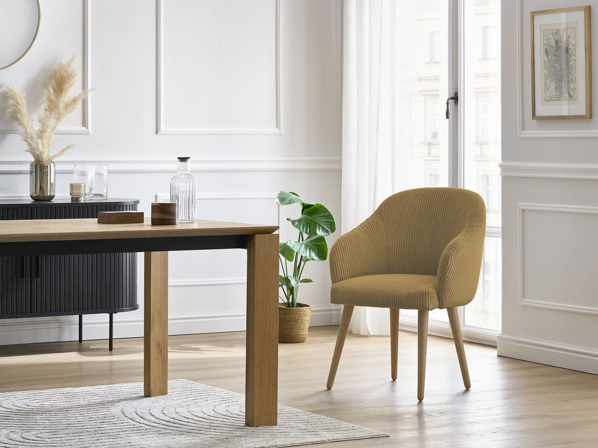 Chaise SOPHIE tissu velours côtelé et pieds scandinaves bois