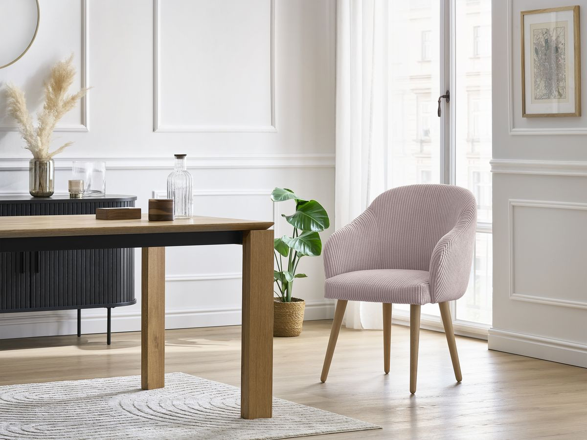 Chaise SOPHIE tissu velours côtelé et pieds scandinaves bois