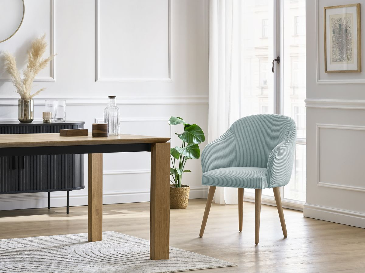 Chaise SOPHIE tissu velours côtelé et pieds scandinaves bois