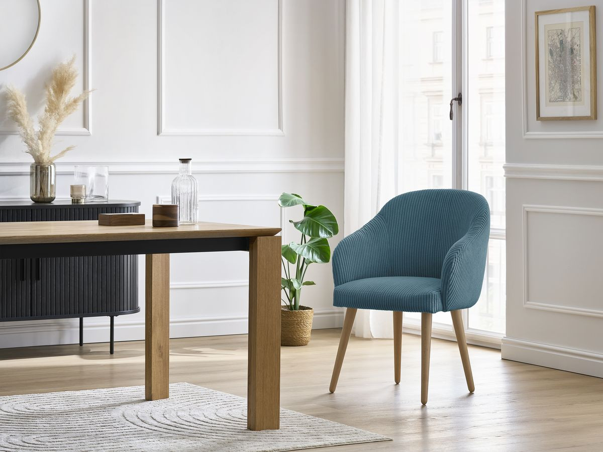 Chaise SOPHIE tissu velours côtelé et pieds scandinaves bois