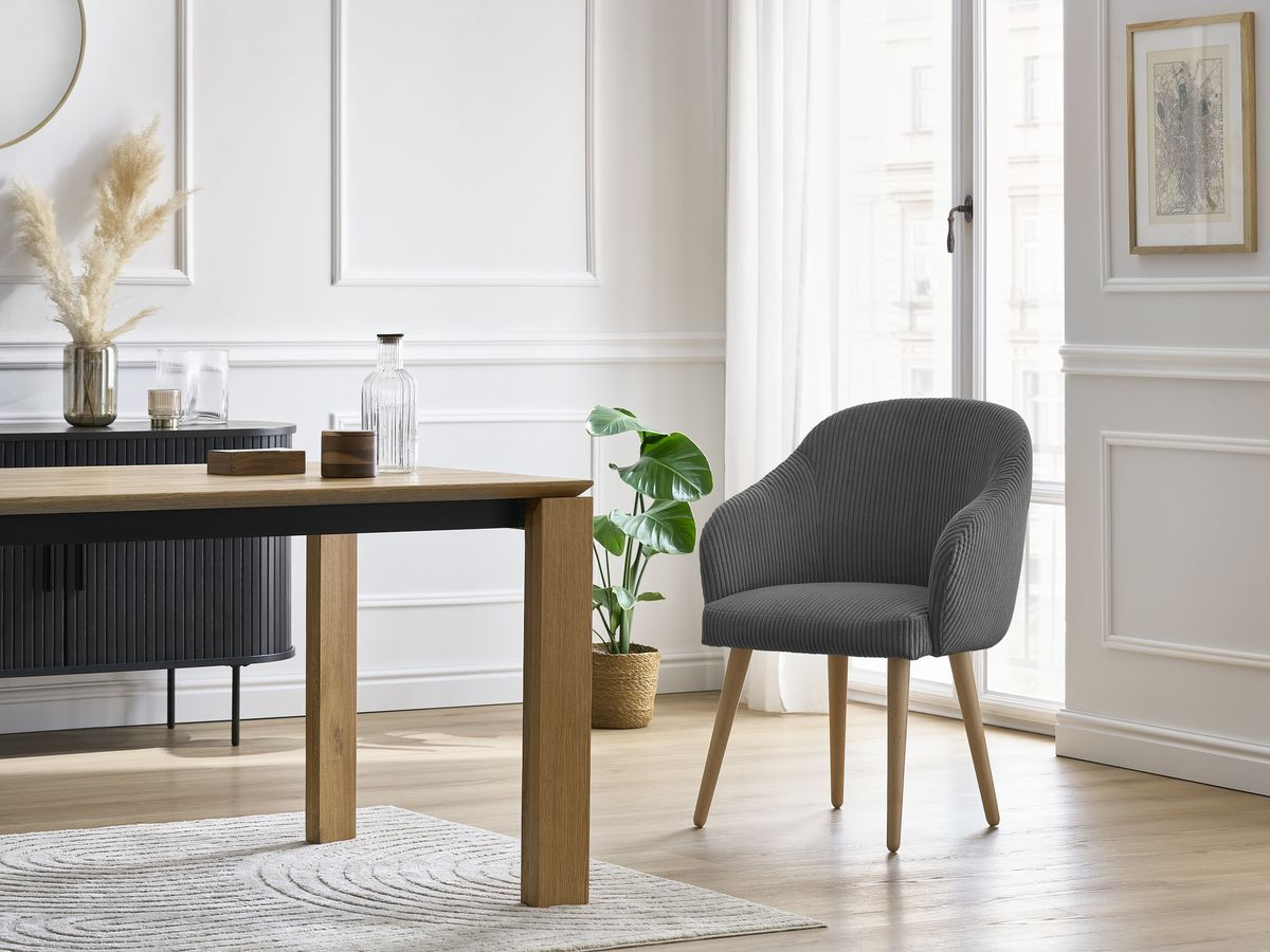 Chaise SOPHIE tissu velours côtelé et pieds scandinaves bois