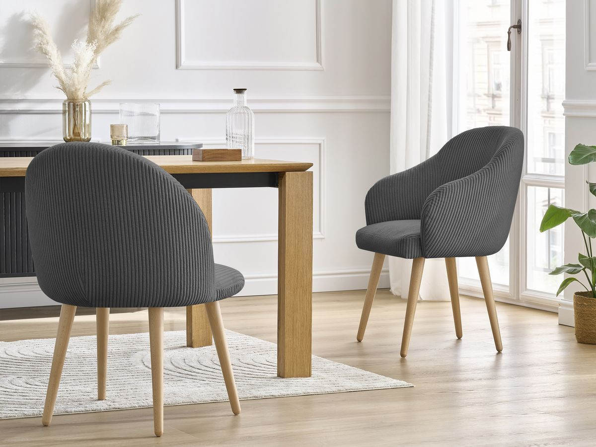 Chaise SOPHIE velours côtelé et pieds scandinaves bois gris foncé — vue 5