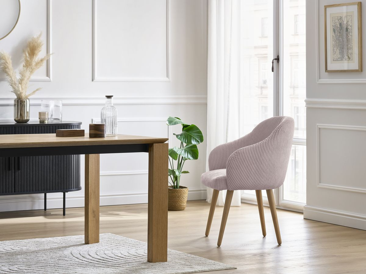 Chaise SOPHIE velours côtelé et pieds scandinaves bois rose — vue 5