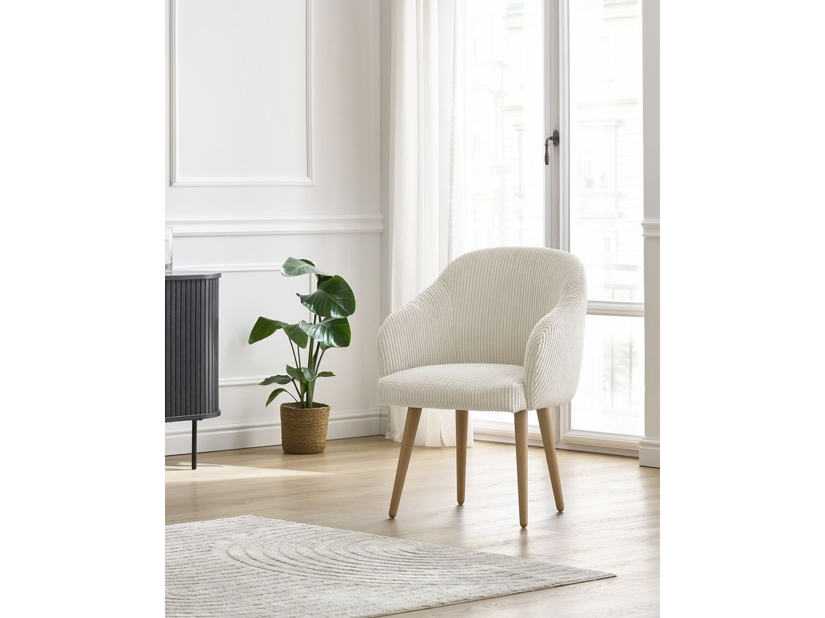 SOPHIE stoel in corduroy stof en Scandinavische houten poten