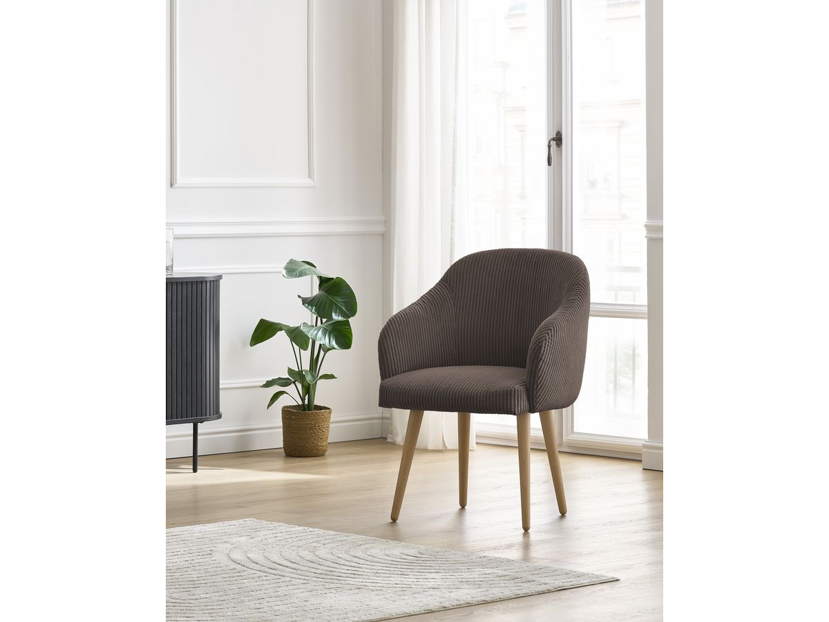 Chaise SOPHIE tissu velours côtelé et pieds scandinaves bois