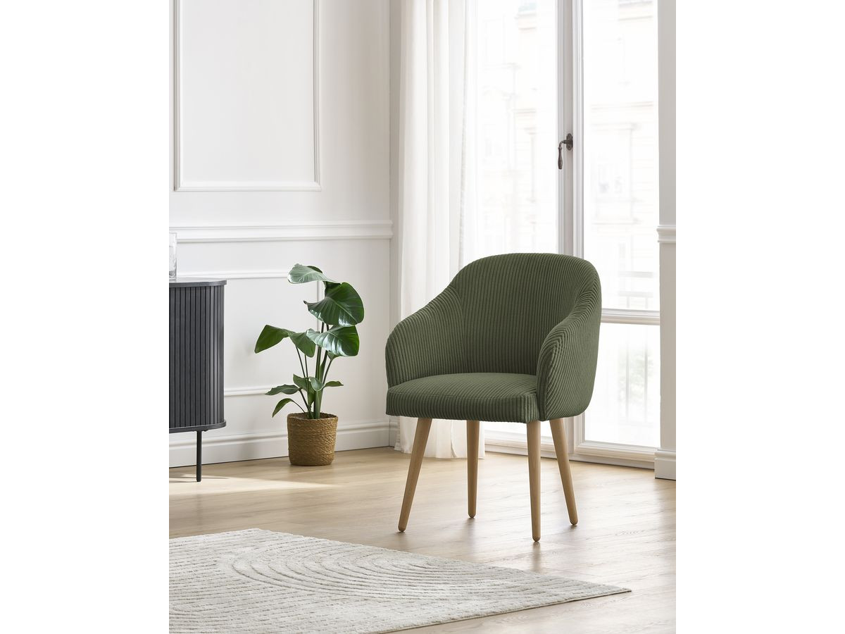 Chaise SOPHIE tissu velours côtelé et pieds scandinaves bois