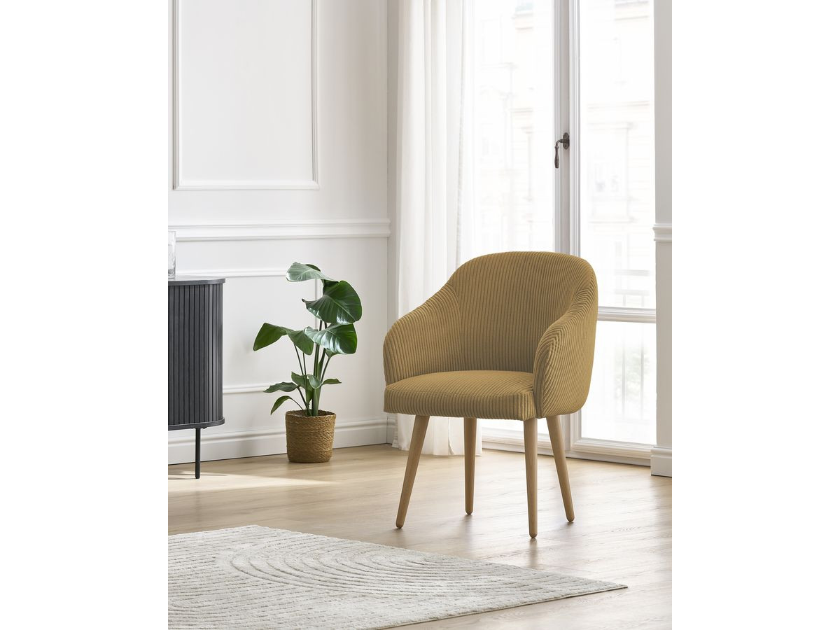 Chaise SOPHIE tissu velours côtelé et pieds scandinaves bois