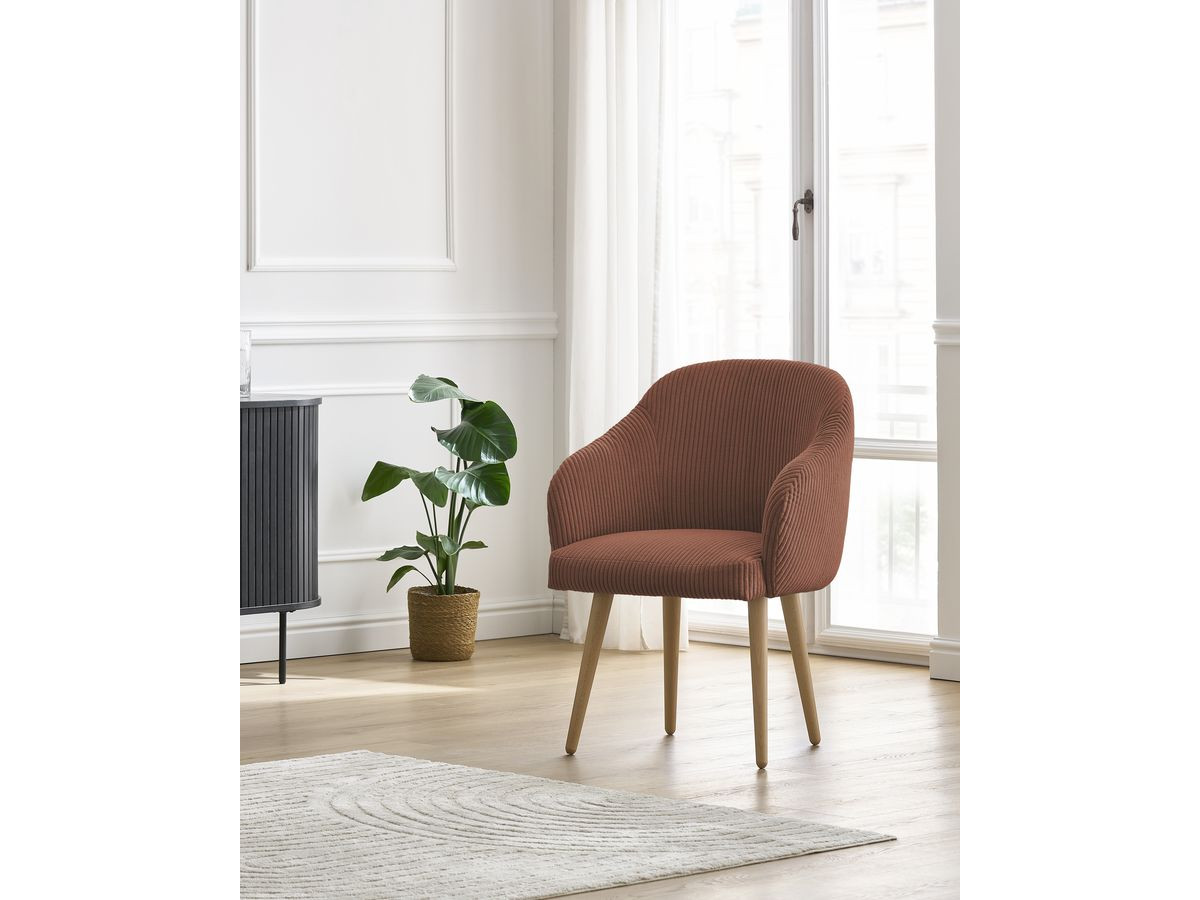 Chaise SOPHIE tissu velours côtelé et pieds scandinaves bois