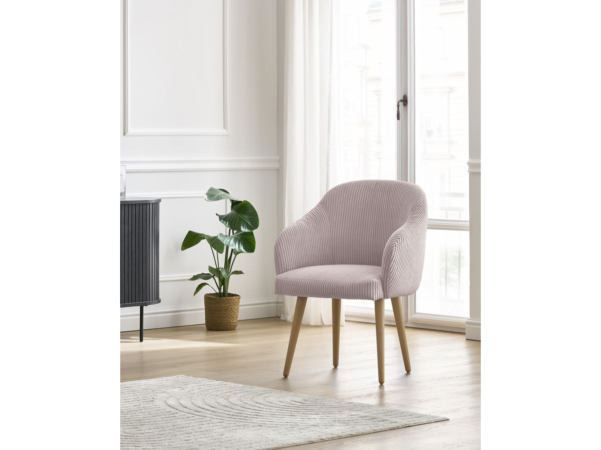Chaise SOPHIE tissu velours côtelé et pieds scandinaves bois