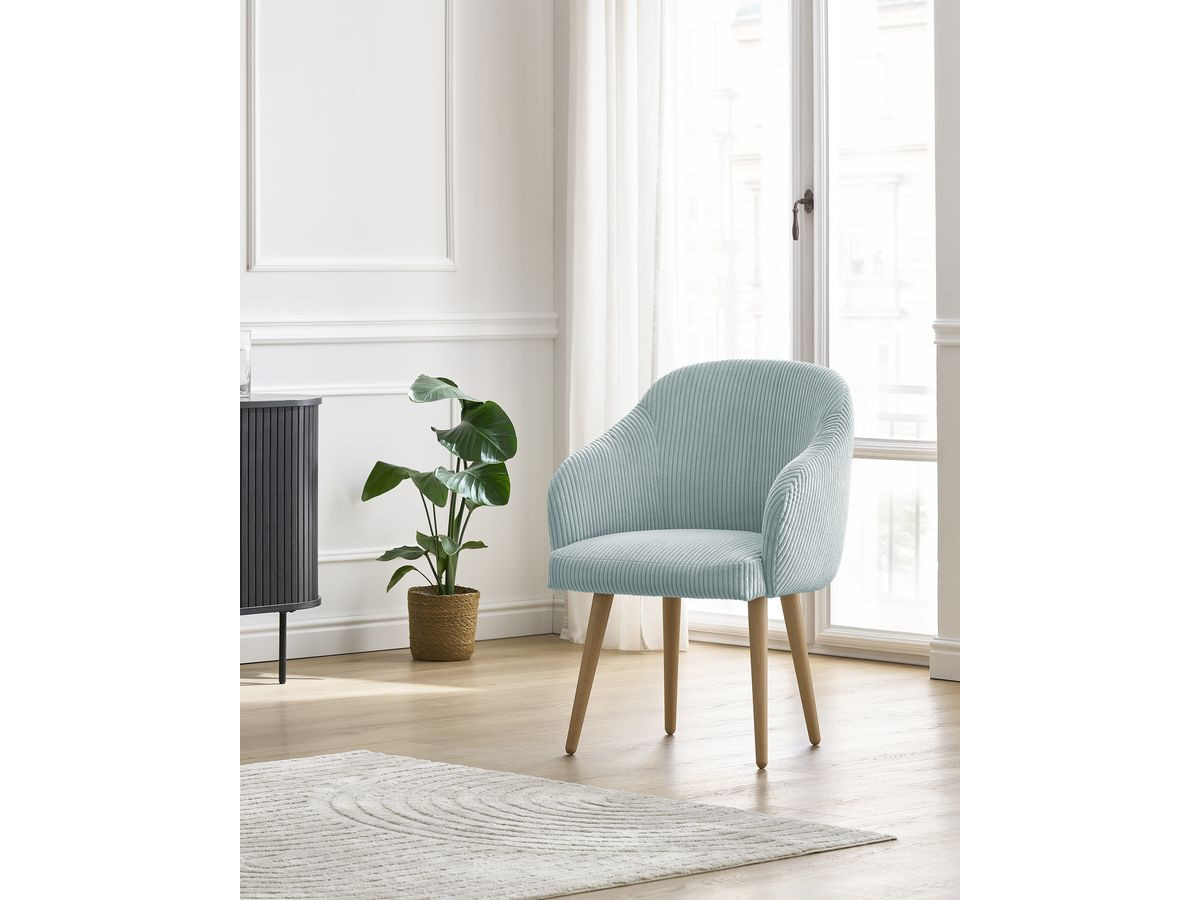 Chaise SOPHIE tissu velours côtelé et pieds scandinaves bois
