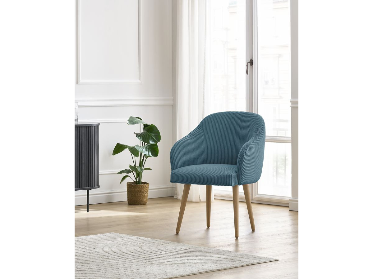 Chaise SOPHIE tissu velours côtelé et pieds scandinaves bois