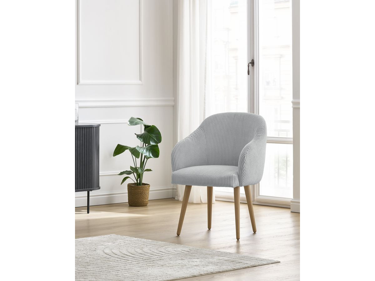 Chaise SOPHIE tissu velours côtelé et pieds scandinaves bois