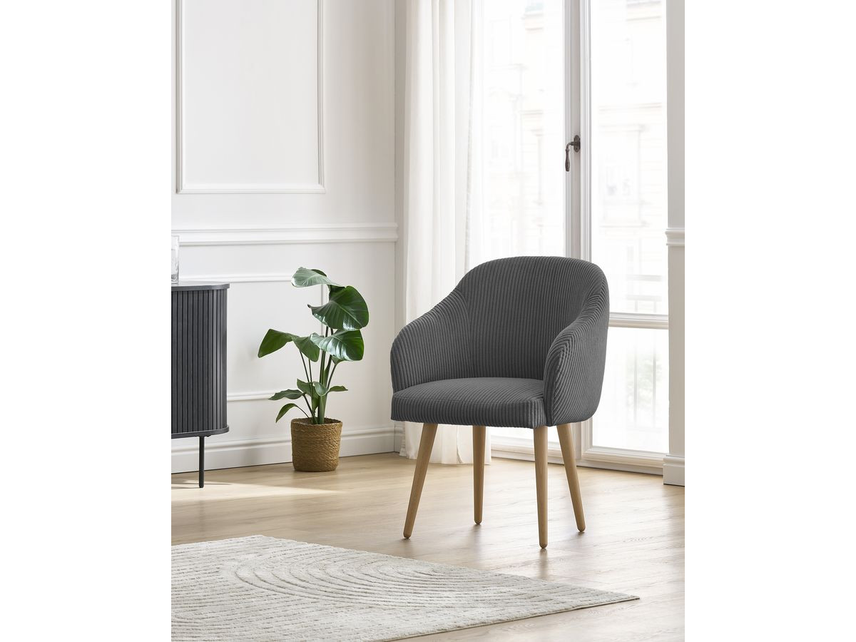 Chaise SOPHIE tissu velours côtelé et pieds scandinaves bois
