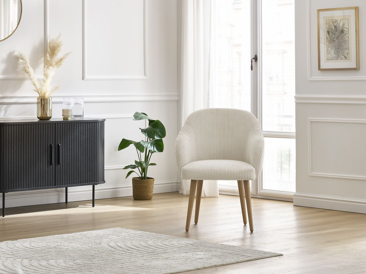 Chaise SOPHIE tissu velours côtelé et pieds scandinaves bois