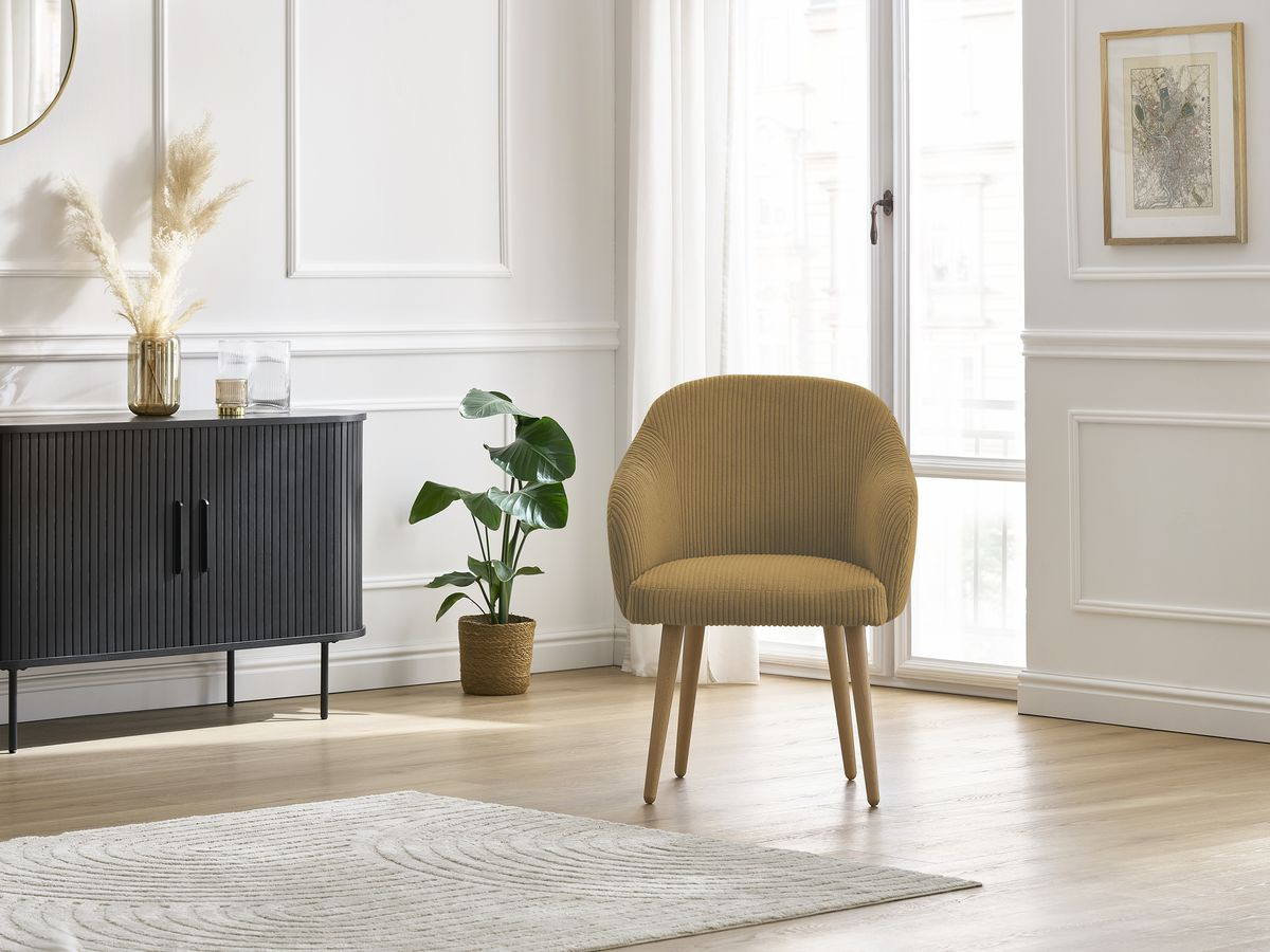 Chaise SOPHIE tissu velours côtelé et pieds scandinaves bois