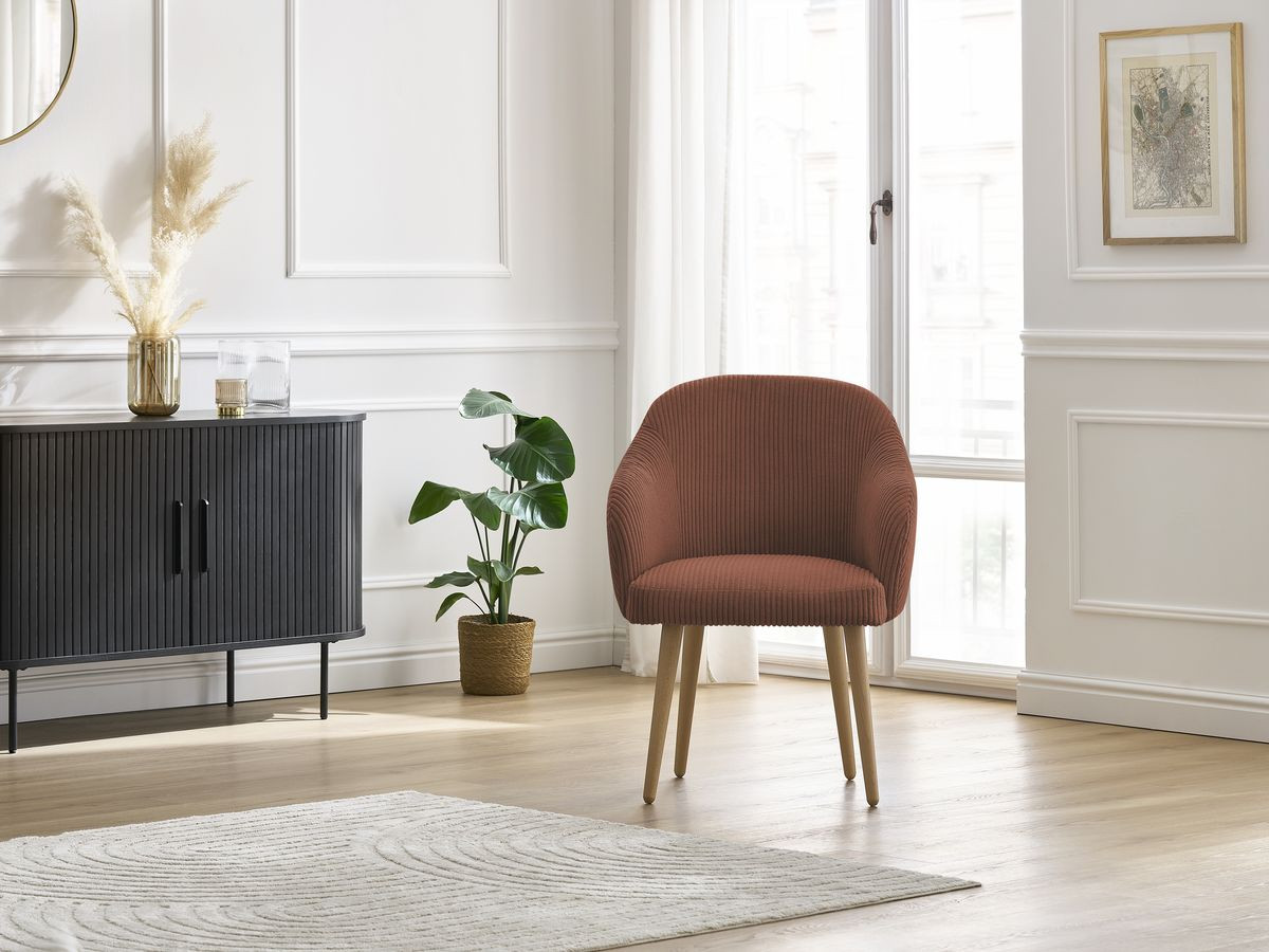 Chaise SOPHIE tissu velours côtelé et pieds scandinaves bois