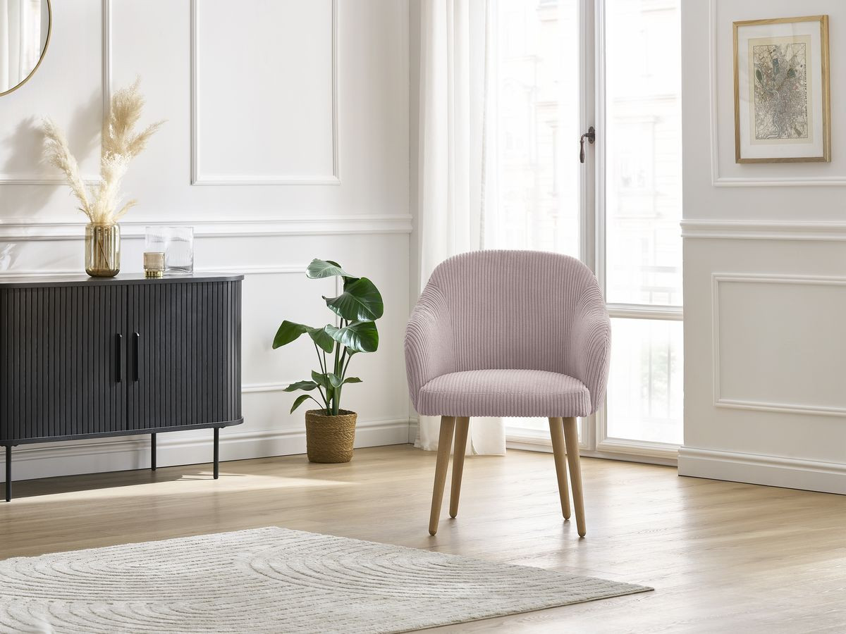 Chaise SOPHIE tissu velours côtelé et pieds scandinaves bois
