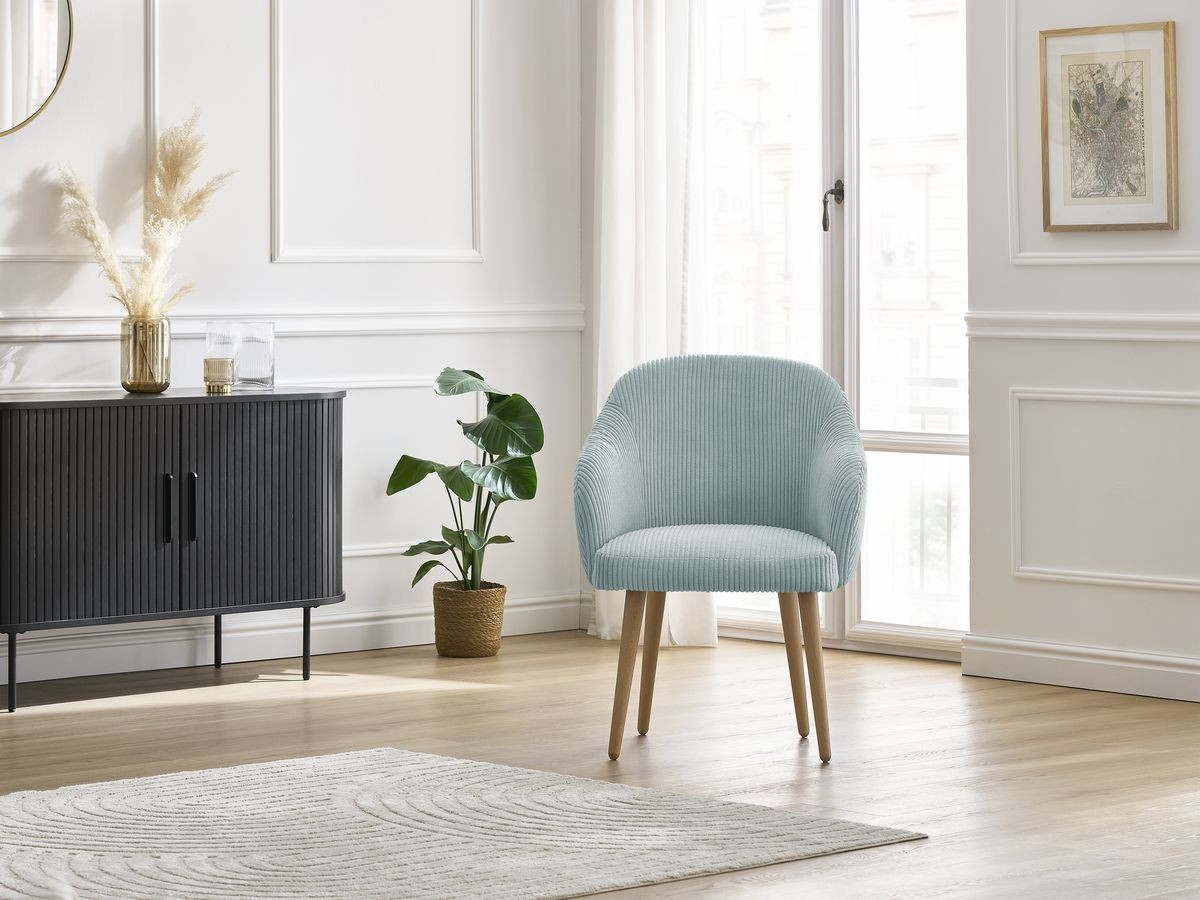 Chaise SOPHIE tissu velours côtelé et pieds scandinaves bois