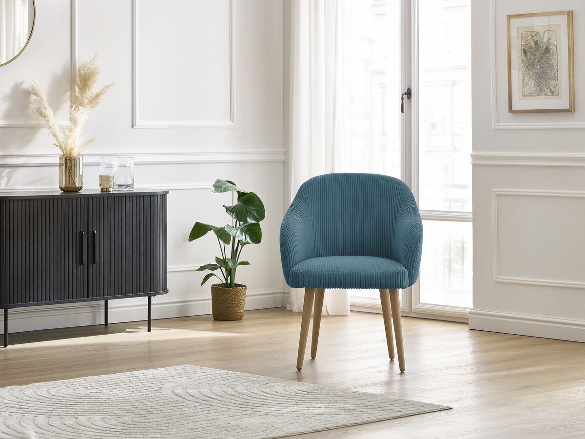 Chaise SOPHIE tissu velours côtelé et pieds scandinaves bois