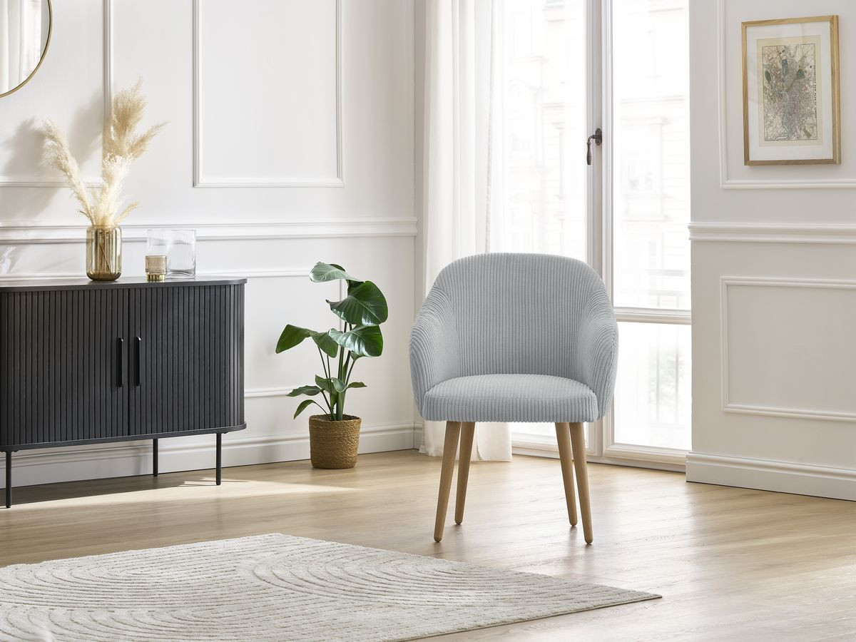 Chaise SOPHIE tissu velours côtelé et pieds scandinaves bois