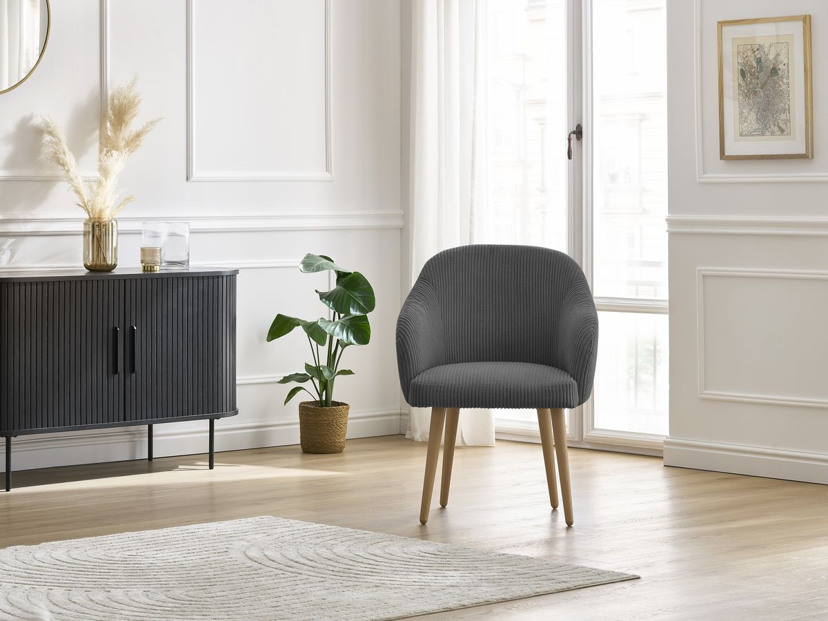 Chaise SOPHIE tissu velours côtelé et pieds scandinaves bois