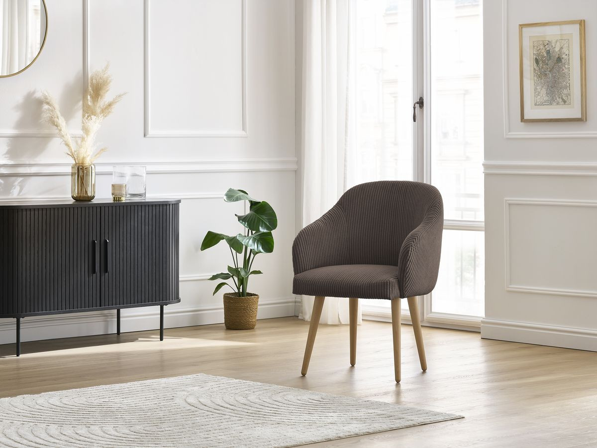 Chaise SOPHIE tissu velours côtelé et pieds scandinaves bois