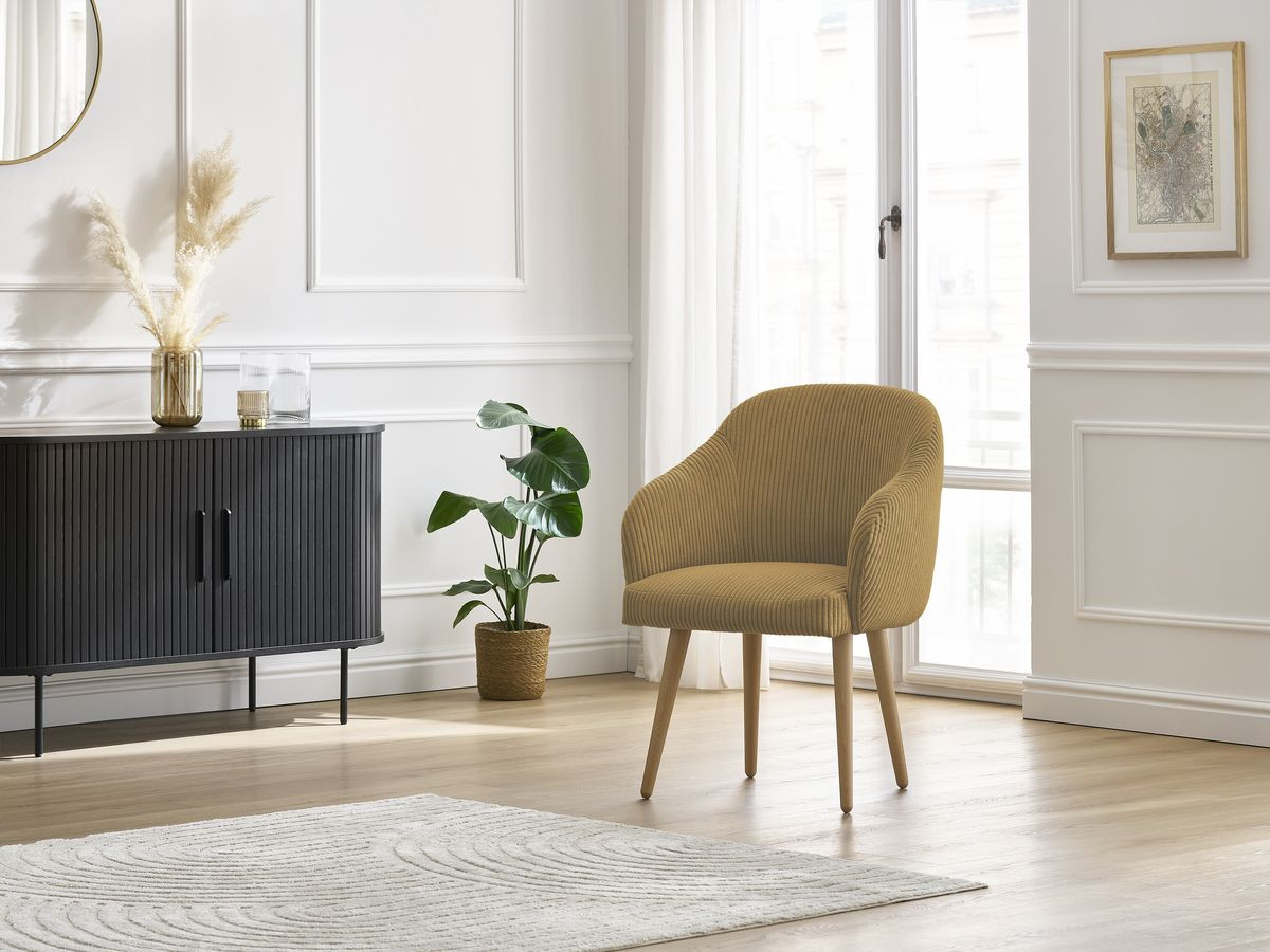 Chaise SOPHIE tissu velours côtelé et pieds scandinaves bois