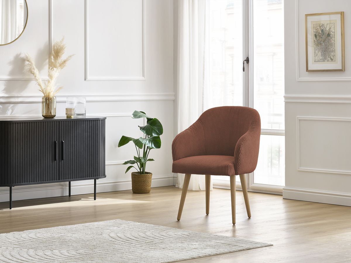 Chaise SOPHIE tissu velours côtelé et pieds scandinaves bois