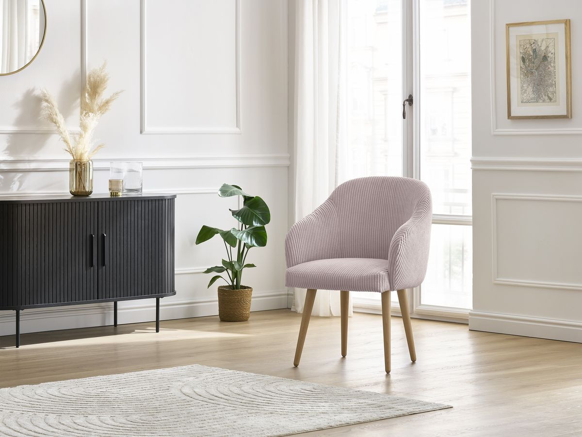 Chaise SOPHIE tissu velours côtelé et pieds scandinaves bois