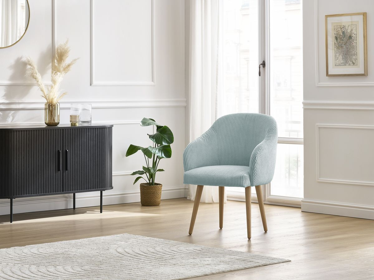 Chaise SOPHIE tissu velours côtelé et pieds scandinaves bois