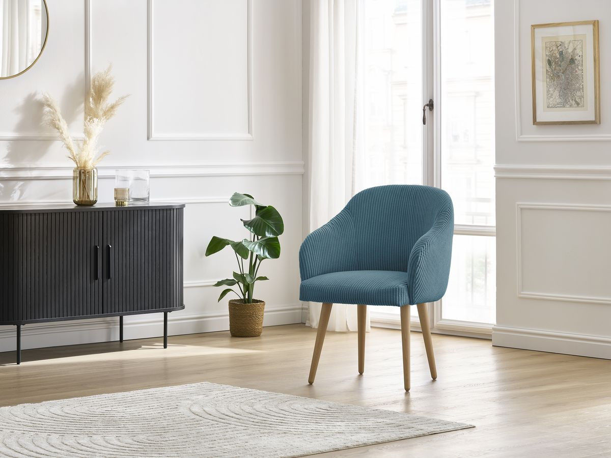 Chaise SOPHIE tissu velours côtelé et pieds scandinaves bois