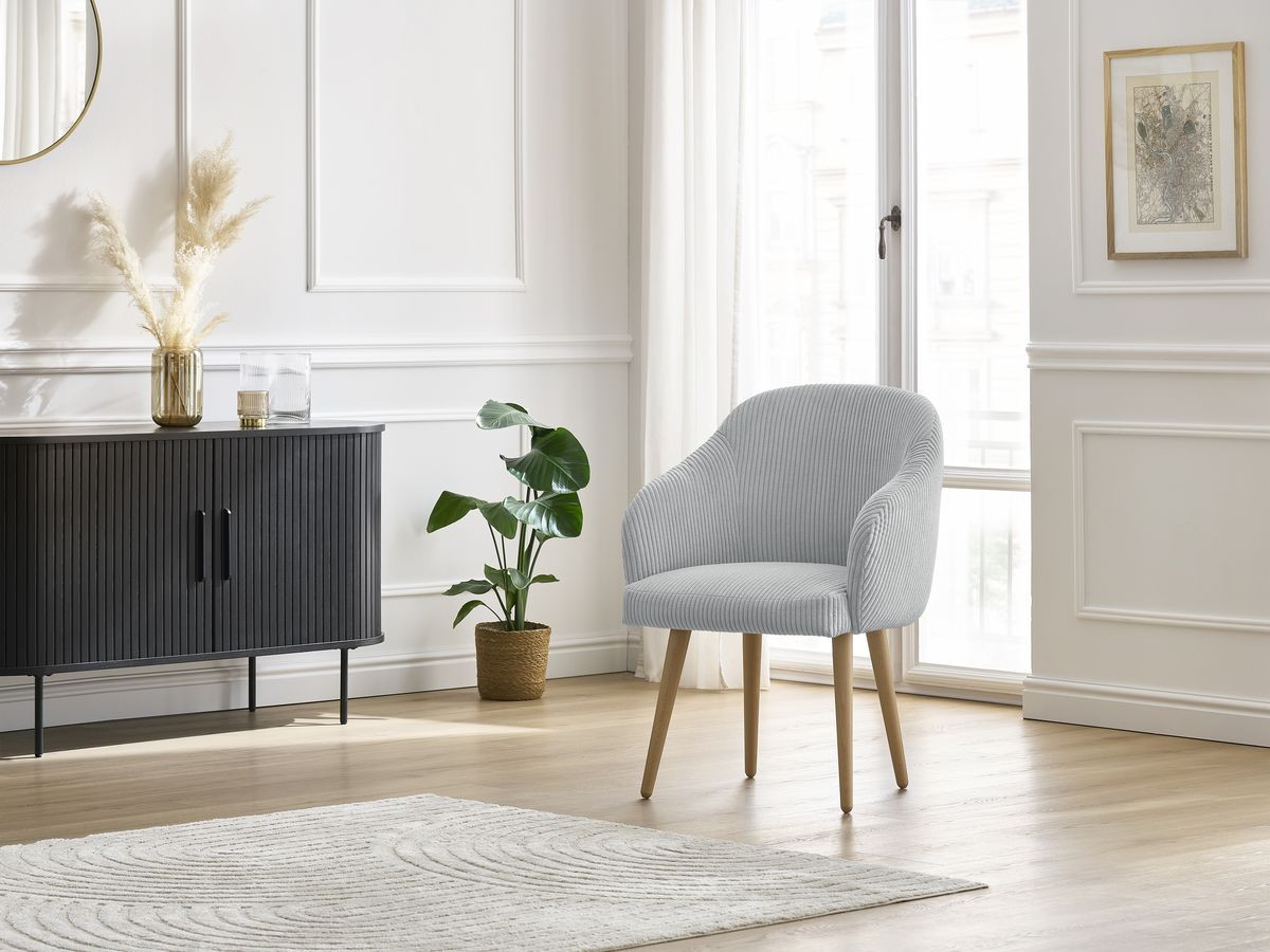 Chaise SOPHIE tissu velours côtelé et pieds scandinaves bois