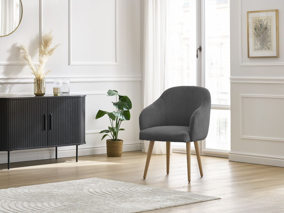 Chaise SOPHIE tissu velours côtelé et pieds scandinaves bois