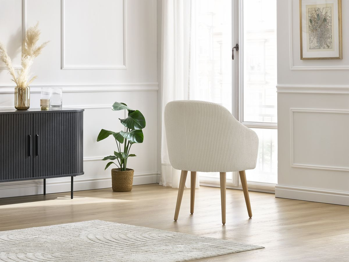 SOPHIE stoel in corduroy stof en Scandinavische houten poten