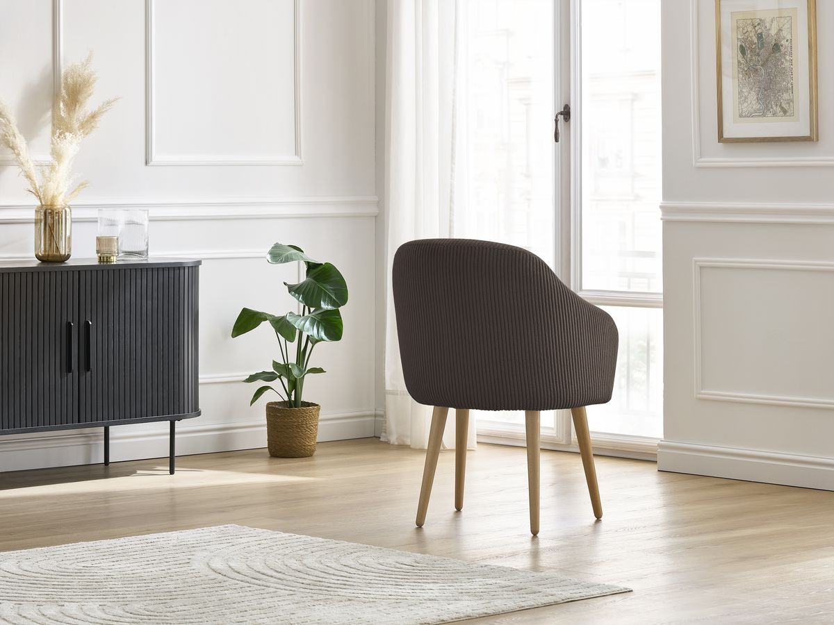 Chaise SOPHIE tissu velours côtelé et pieds scandinaves bois