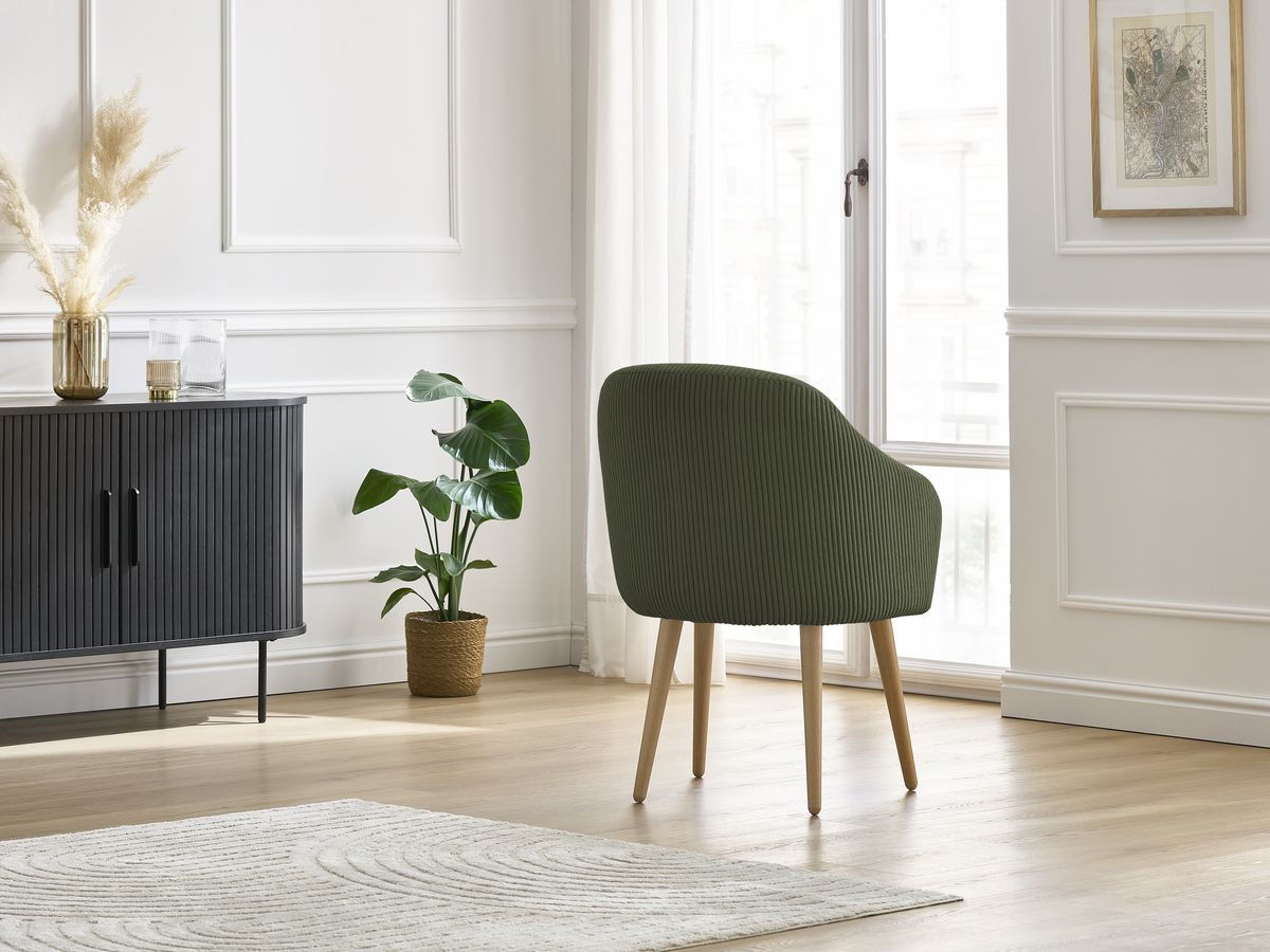 Chaise SOPHIE tissu velours côtelé et pieds scandinaves bois