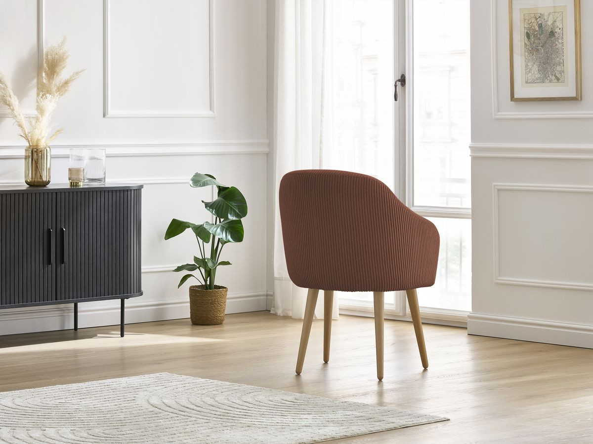 Chaise SOPHIE tissu velours côtelé et pieds scandinaves bois