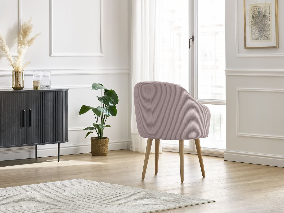 Chaise SOPHIE tissu velours côtelé et pieds scandinaves bois
