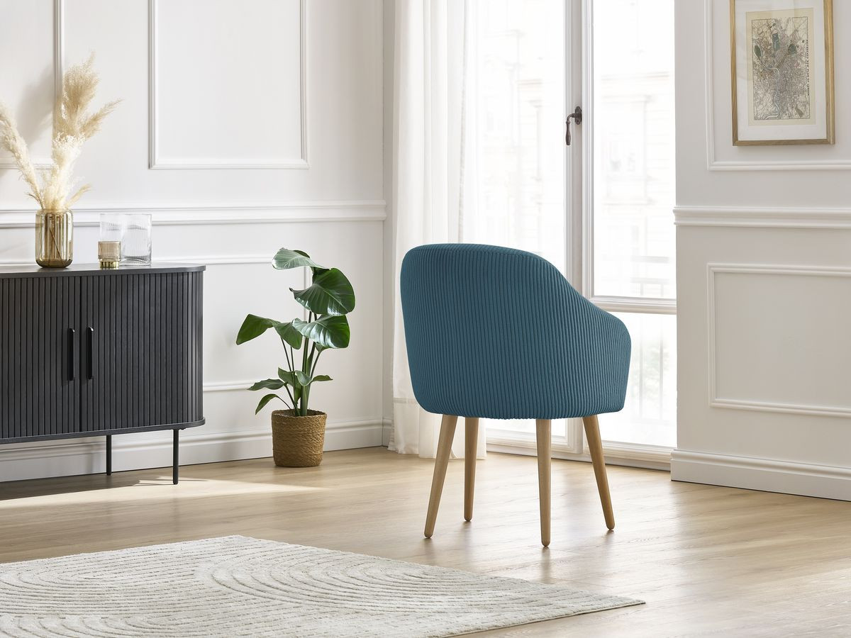 Chaise SOPHIE tissu velours côtelé et pieds scandinaves bois