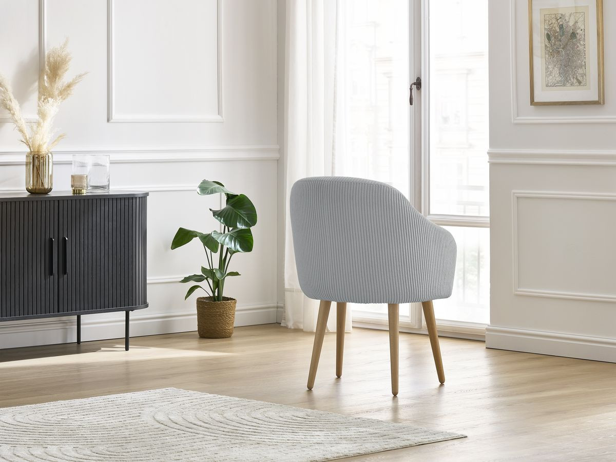 Chaise SOPHIE tissu velours côtelé et pieds scandinaves bois
