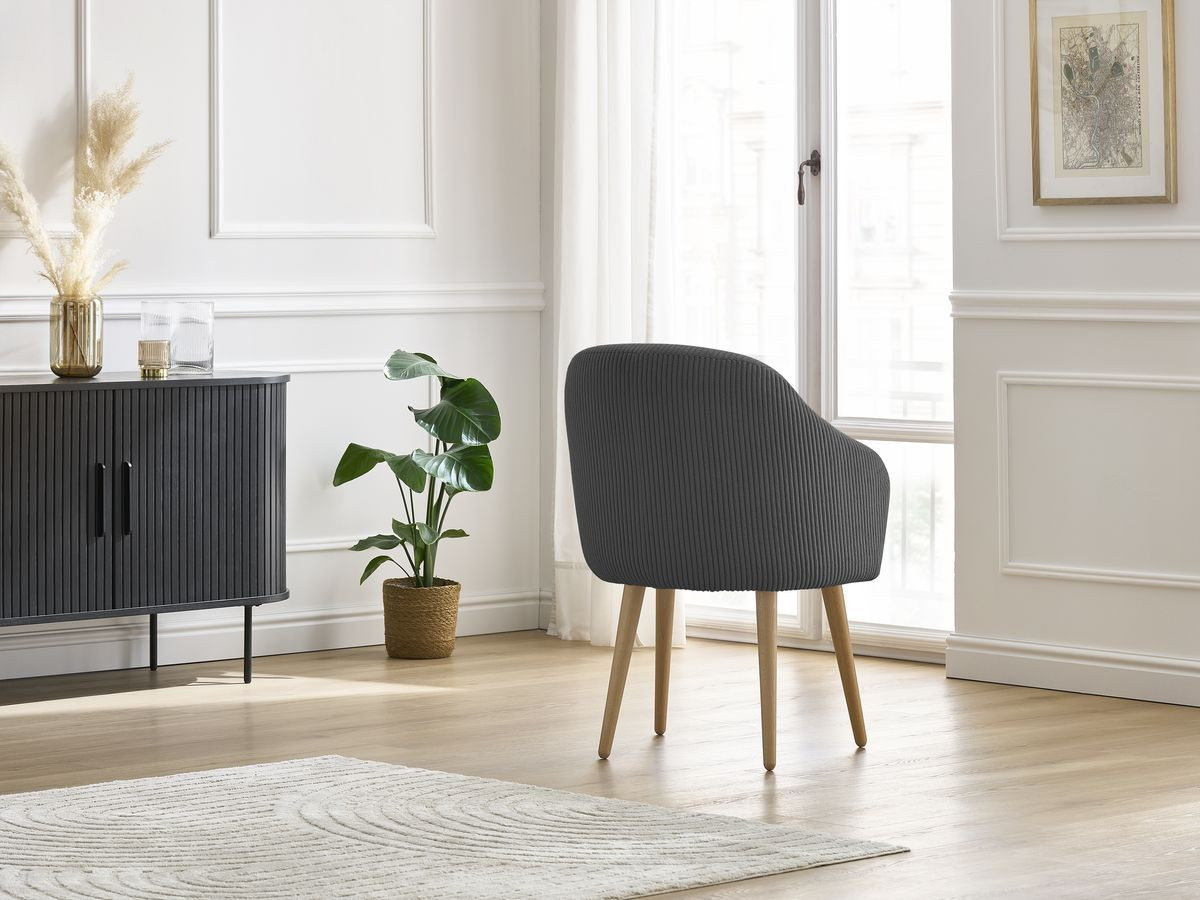 Chaise SOPHIE tissu velours côtelé et pieds scandinaves bois