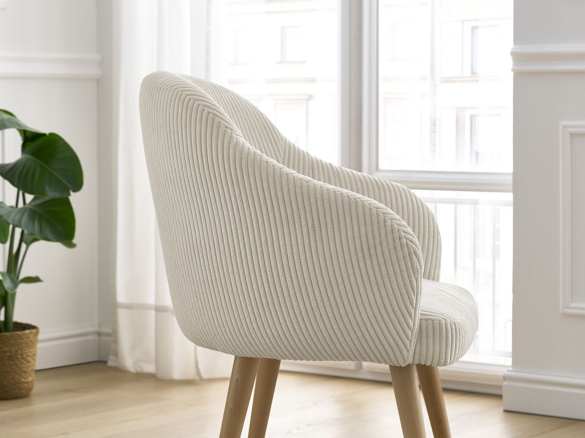Chaise SOPHIE tissu velours côtelé et pieds scandinaves bois
