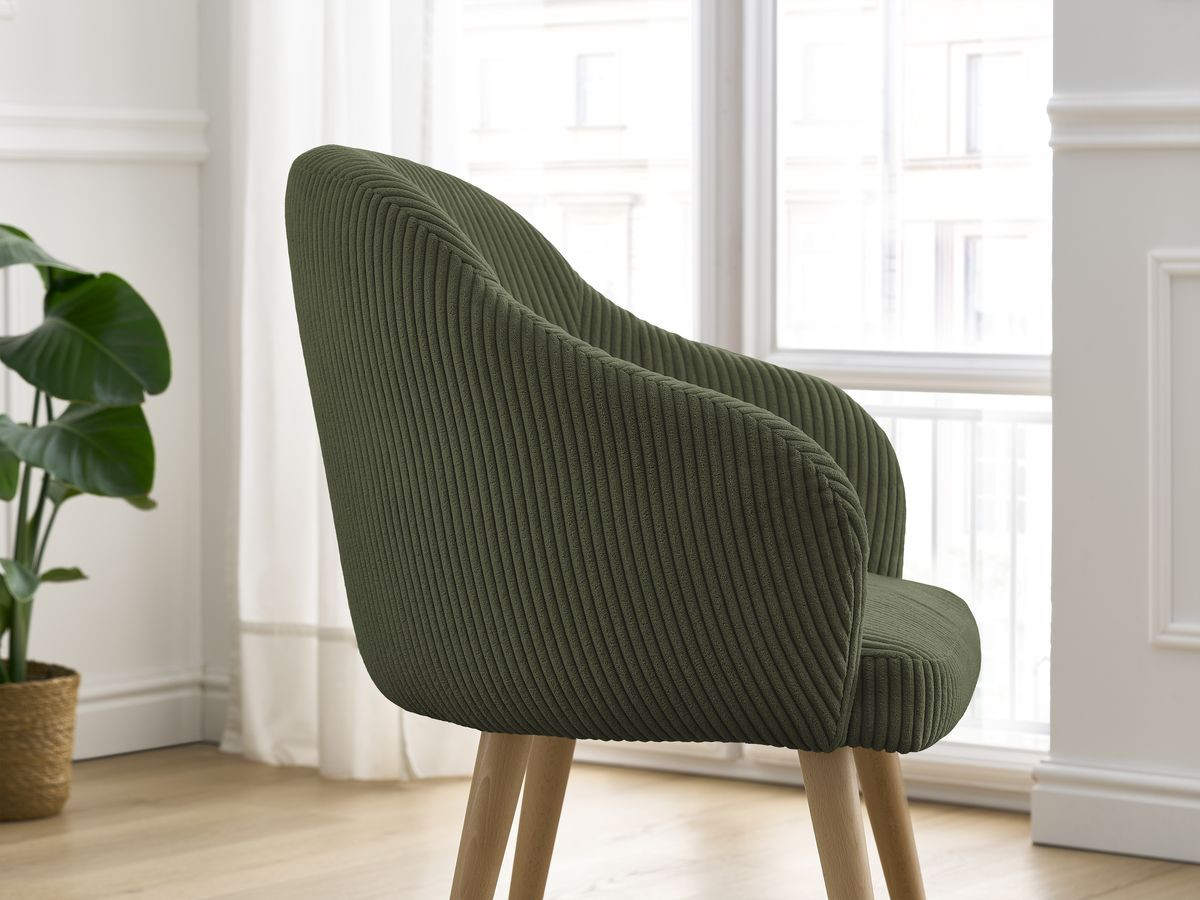 Chaise SOPHIE tissu velours côtelé et pieds scandinaves bois