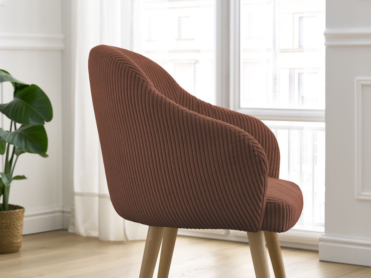 Chaise SOPHIE tissu velours côtelé et pieds scandinaves bois